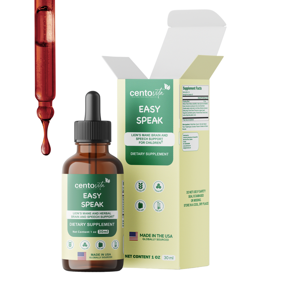 EasySpeak Brain Boost speech and cognitive development drops for kids – Centovita Development Booster – Made in USA – Autism support supplement