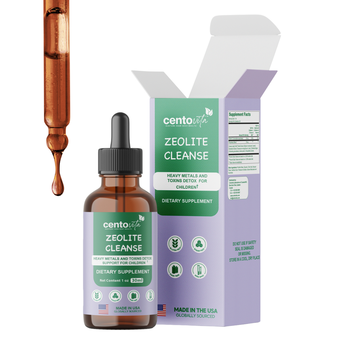 Zeolite Cleanse gentle heavy metal and toxin detox drops for kids – Centovita Development Booster – Made in USA – Autism support supplement