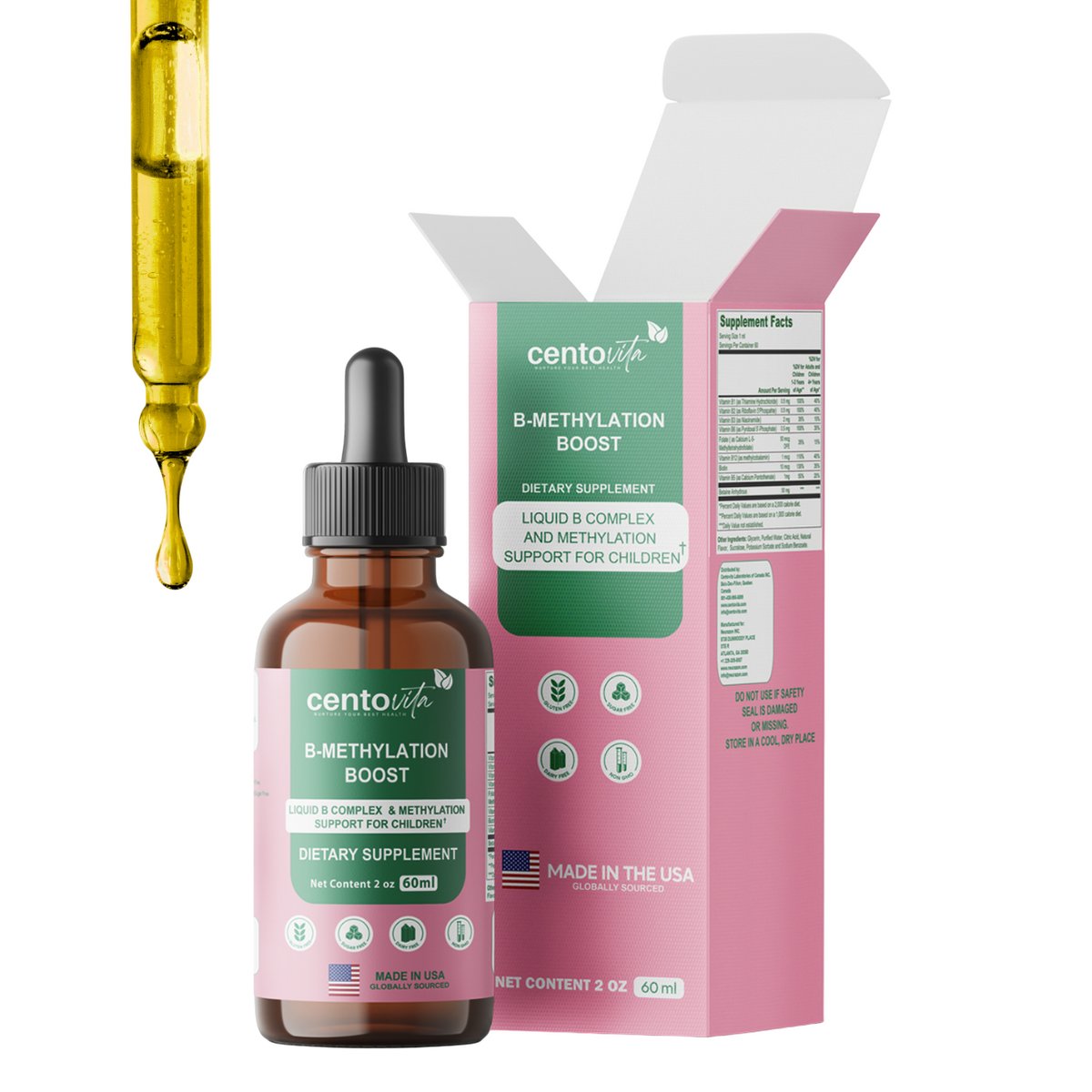 B-Methylation Boost liquid methylated B complex for children ‚ Centovita Development Booster ‚ Made in USA ‚Autism support vitamin