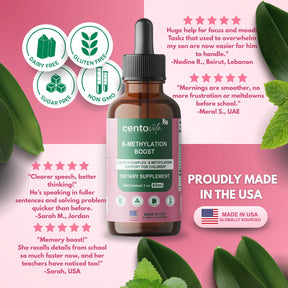 B-Methylation Boost liquid methylated B complex for children ‚Äì Centovita Development Booster ‚Äì Made in USA ‚Äì Autism support vitamin