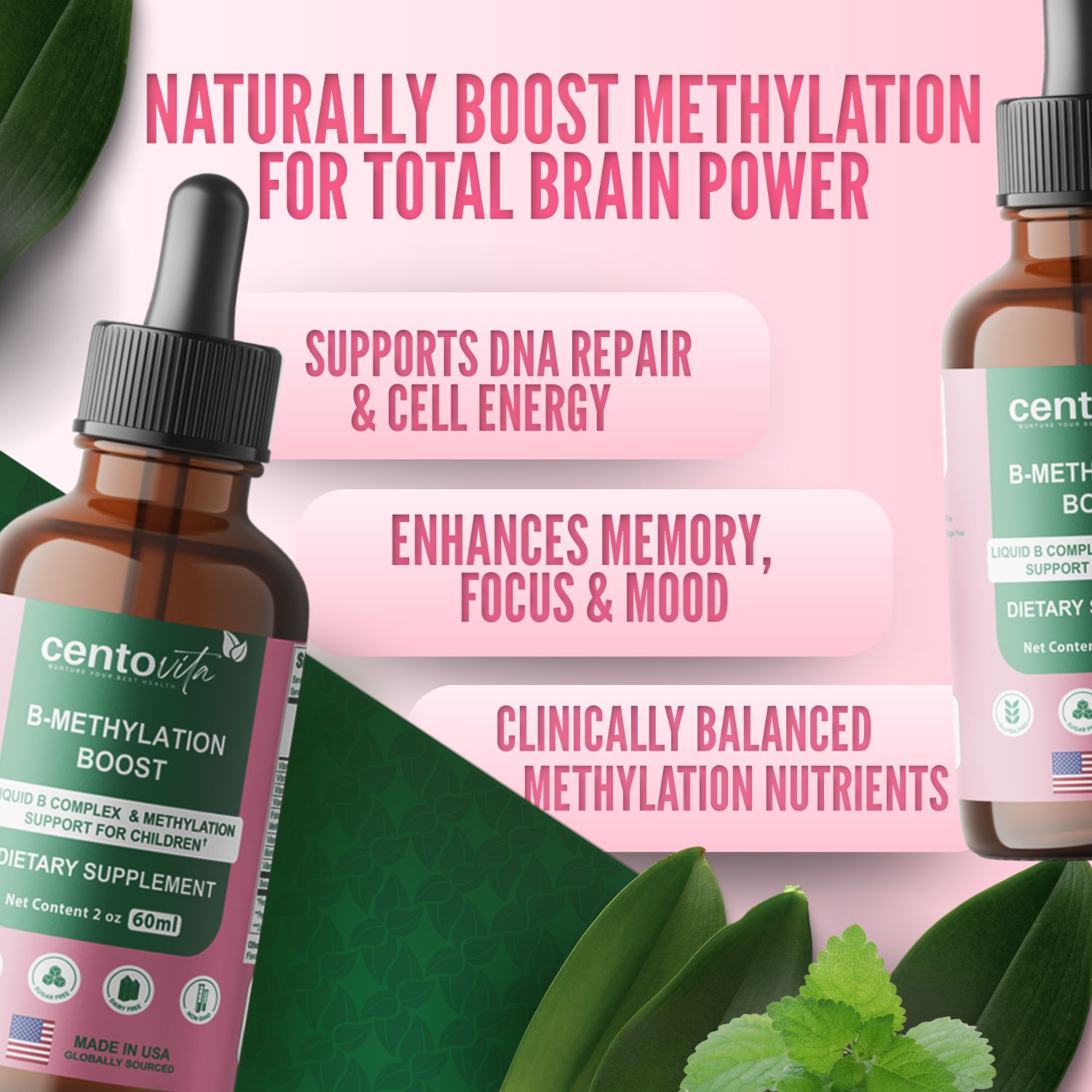 B-Methylation Boost liquid methylated B complex for children ‚Äì Centovita Development Booster ‚Äì Made in USA ‚Äì Autism support vitamin