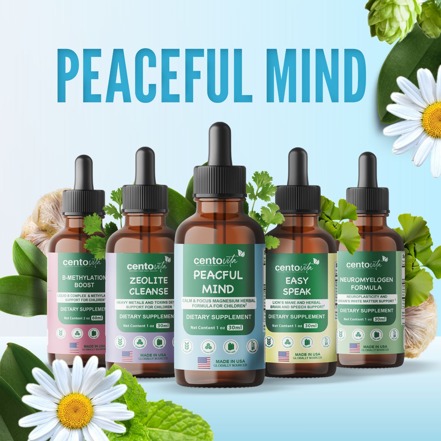 Peaceful Minds – Children’s Calming Supplement with Magnesium & Herbal Blend for Focus | Centovita