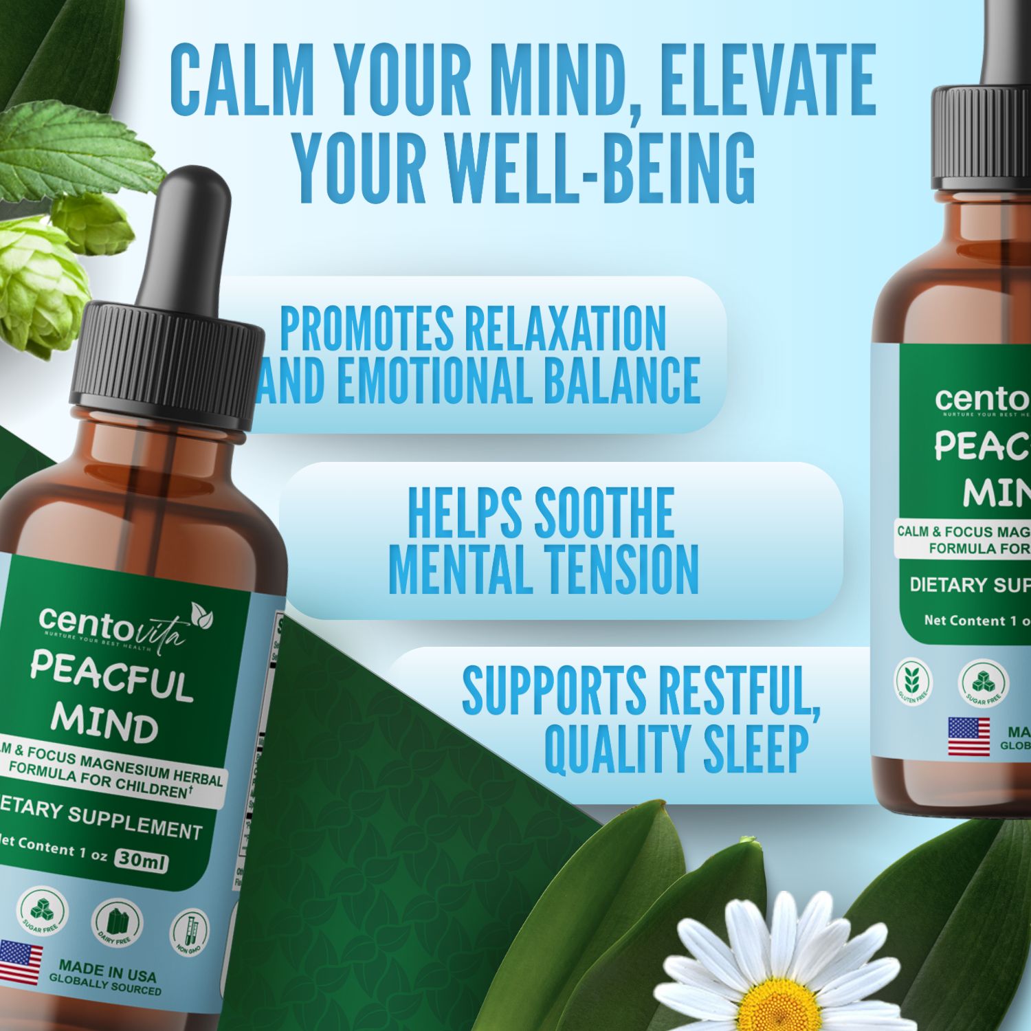 Peaceful Minds – Children’s Calming Supplement with Magnesium & Herbal Blend for Focus | Centovita