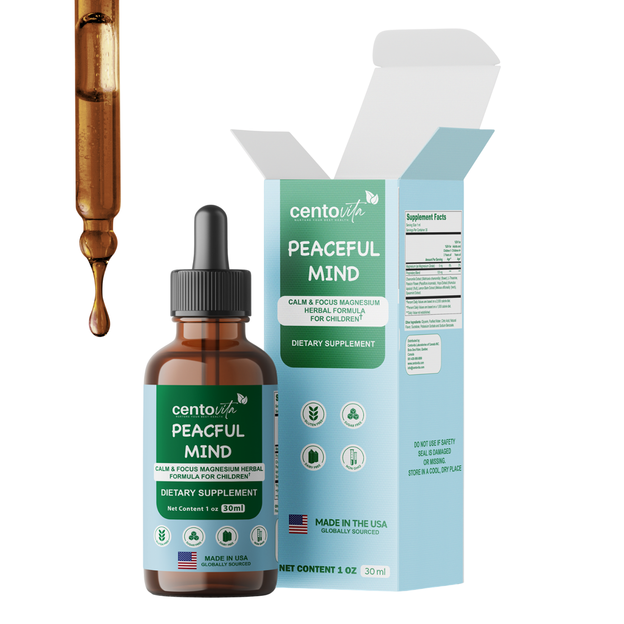 Peaceful Minds calming magnesium and herbal drops for kids ‚Äì Centovita Development Booster ‚Äì Made in USA ‚Äì Autism support supplement