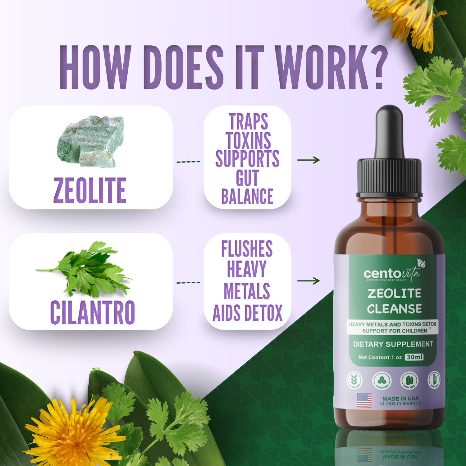 Zeolite Cleanse gentle heavy metal and toxin detox drops for kids ‚Centovita Development Booster ‚ Made in USA ‚Autism support supplement