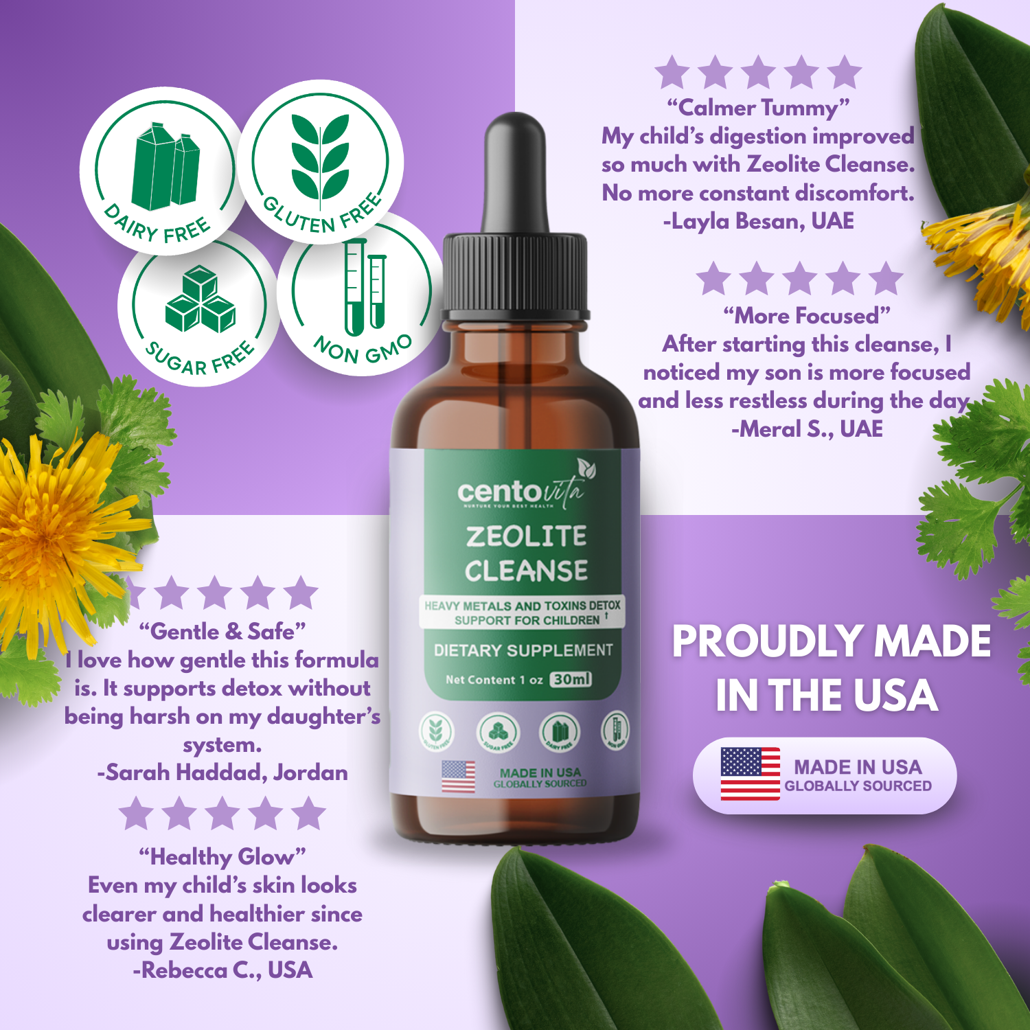 Zeolite Cleanse gentle heavy metal and toxin detox drops for kids ‚Centovita Development Booster ‚ Made in USA ‚Autism support supplement